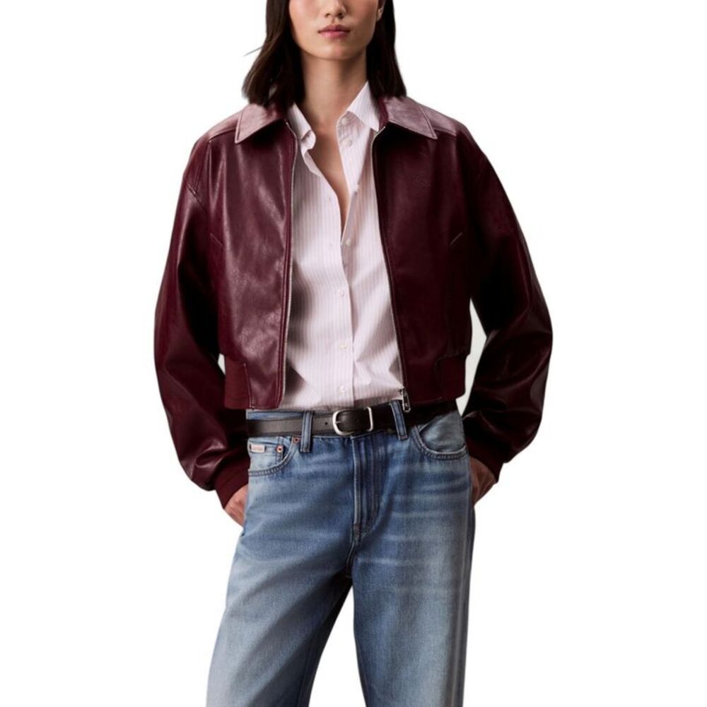 Calvin Klein Jeans Bordeaux Polyethylene Leather Women's Jacket